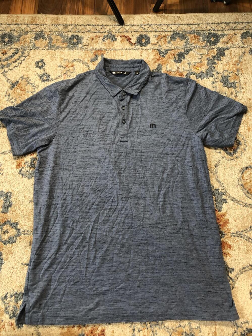 Travis Mathew Polo Shirt Mens L Blue Heathered Golf Performance Short Sleeve